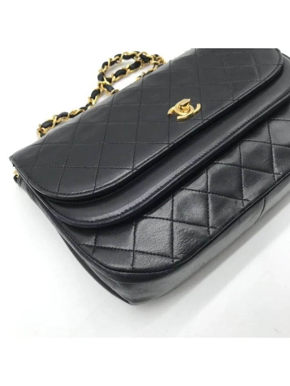 Chanel CC Logo Quilted Turnlock Half Moon Chain Shoulder Bag Black